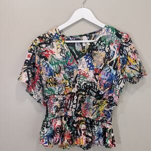 Live 4 Truth Blouse Top Graffiti Design Peplum - Size Med